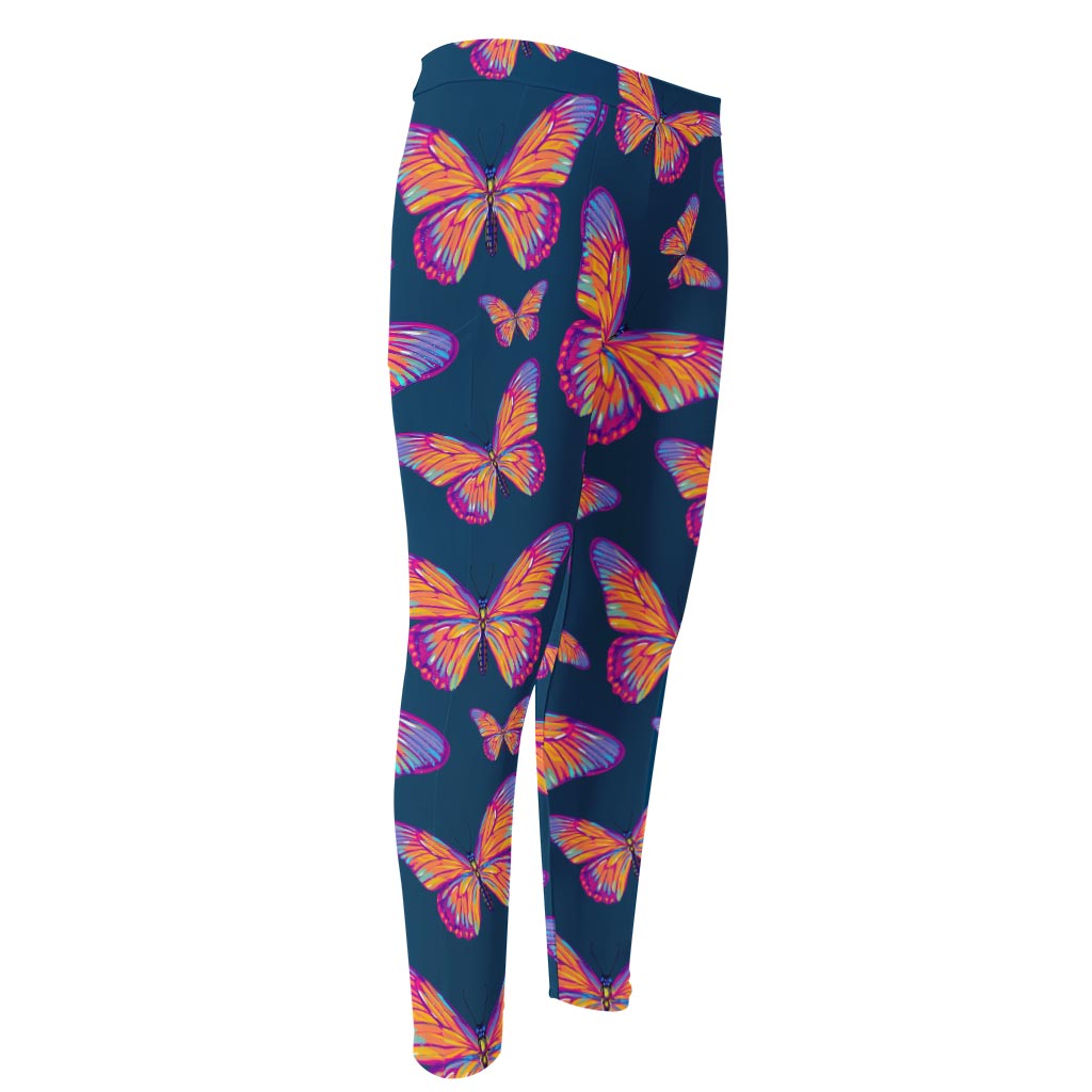 Orange And Purple Butterfly Print Men's Compression Pants