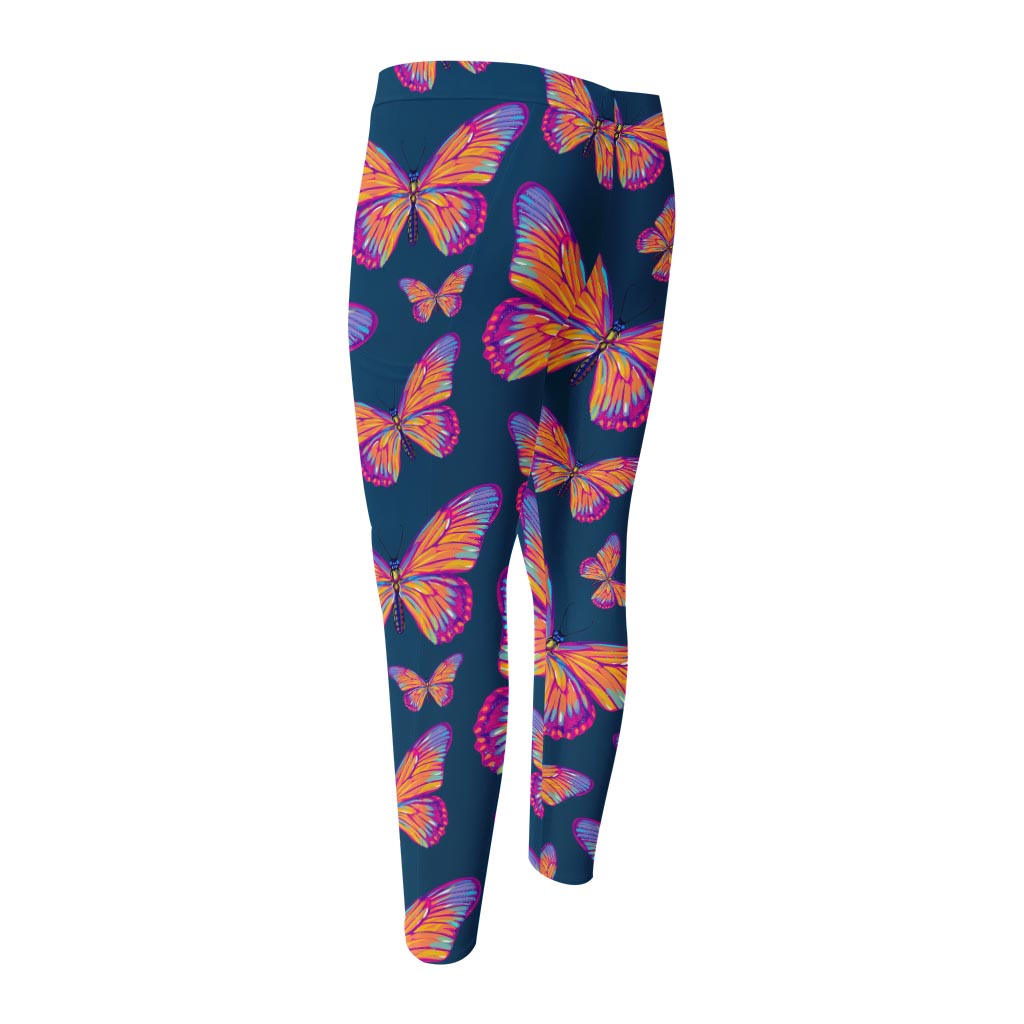 Orange And Purple Butterfly Print Men's Compression Pants