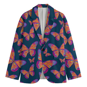 Orange And Purple Butterfly Print Men's Cotton Blazer