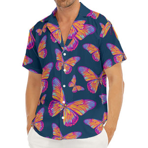 Orange And Purple Butterfly Print Men's Deep V-Neck Shirt