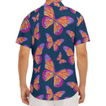 Orange And Purple Butterfly Print Men's Deep V-Neck Shirt