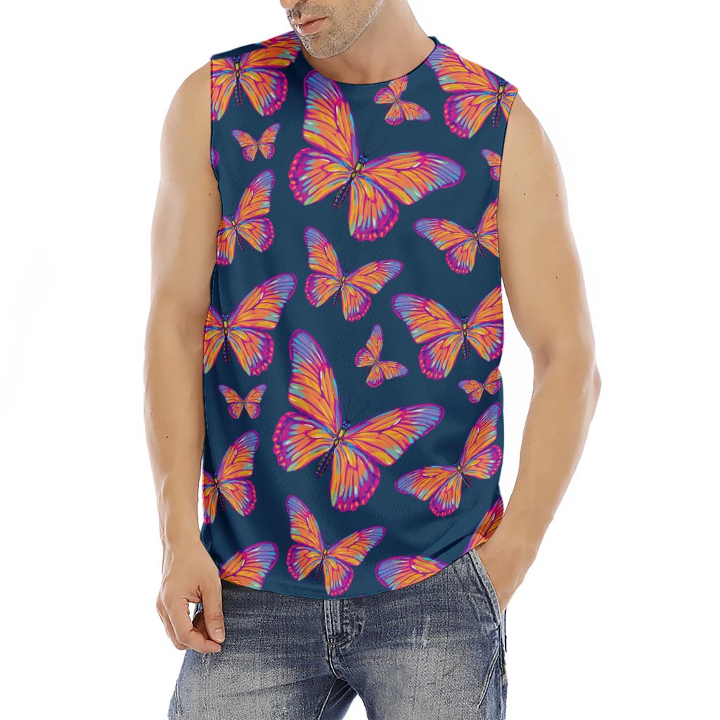 Orange And Purple Butterfly Print Men's Fitness Tank Top