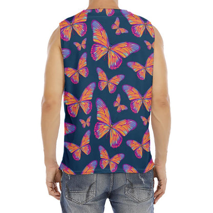 Orange And Purple Butterfly Print Men's Fitness Tank Top