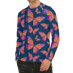 Orange And Purple Butterfly Print Men's Long Sleeve Rash Guard
