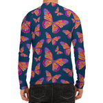 Orange And Purple Butterfly Print Men's Long Sleeve Rash Guard
