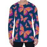 Orange And Purple Butterfly Print Men's Long Sleeve T-Shirt