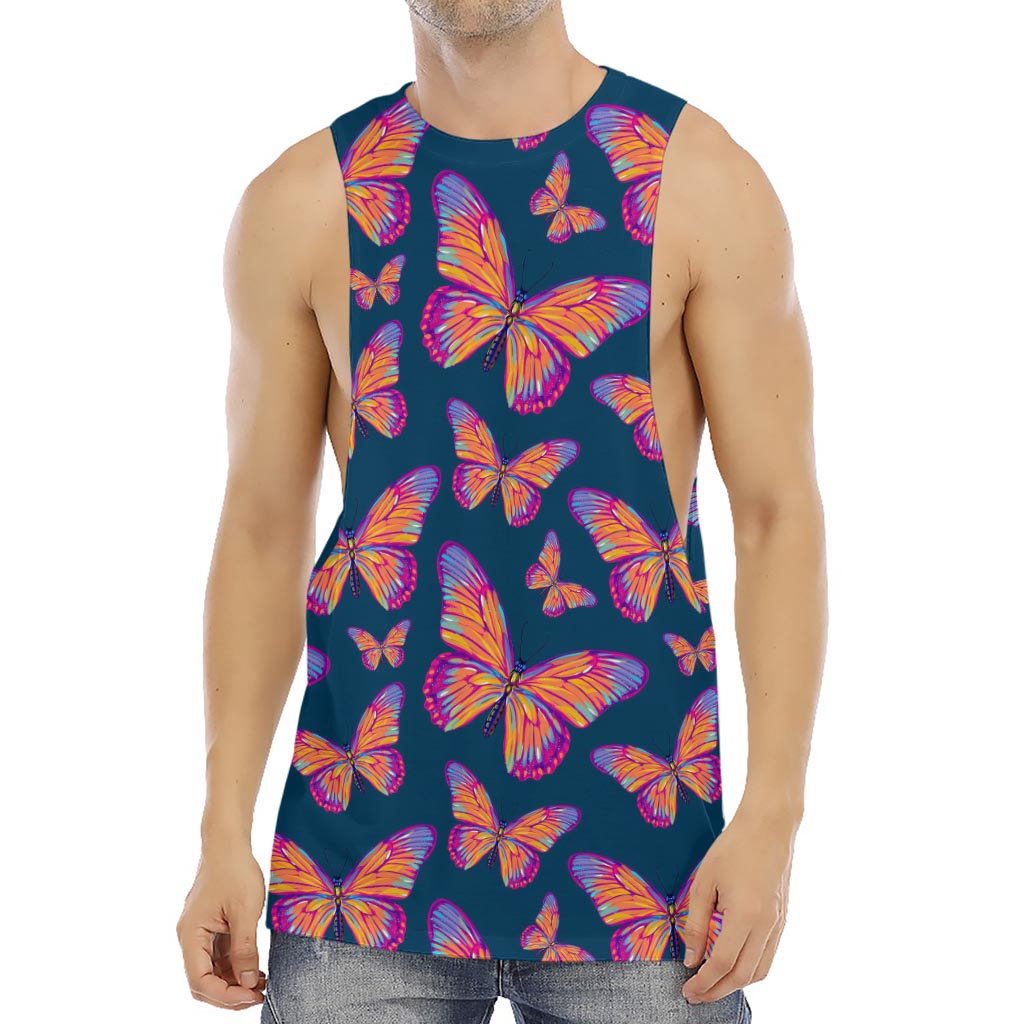 Orange And Purple Butterfly Print Men's Muscle Tank Top