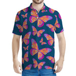 Orange And Purple Butterfly Print Men's Polo Shirt