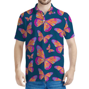 Orange And Purple Butterfly Print Men's Polo Shirt