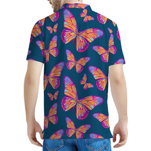 Orange And Purple Butterfly Print Men's Polo Shirt