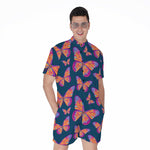 Orange And Purple Butterfly Print Men's Rompers