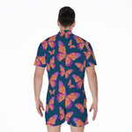 Orange And Purple Butterfly Print Men's Rompers