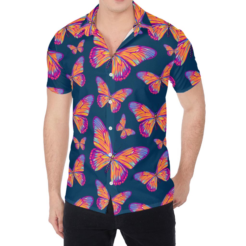 Orange And Purple Butterfly Print Men's Shirt