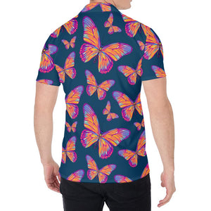 Orange And Purple Butterfly Print Men's Shirt