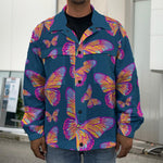 Orange And Purple Butterfly Print Men's Shirt Jacket