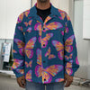 Orange And Purple Butterfly Print Men's Shirt Jacket