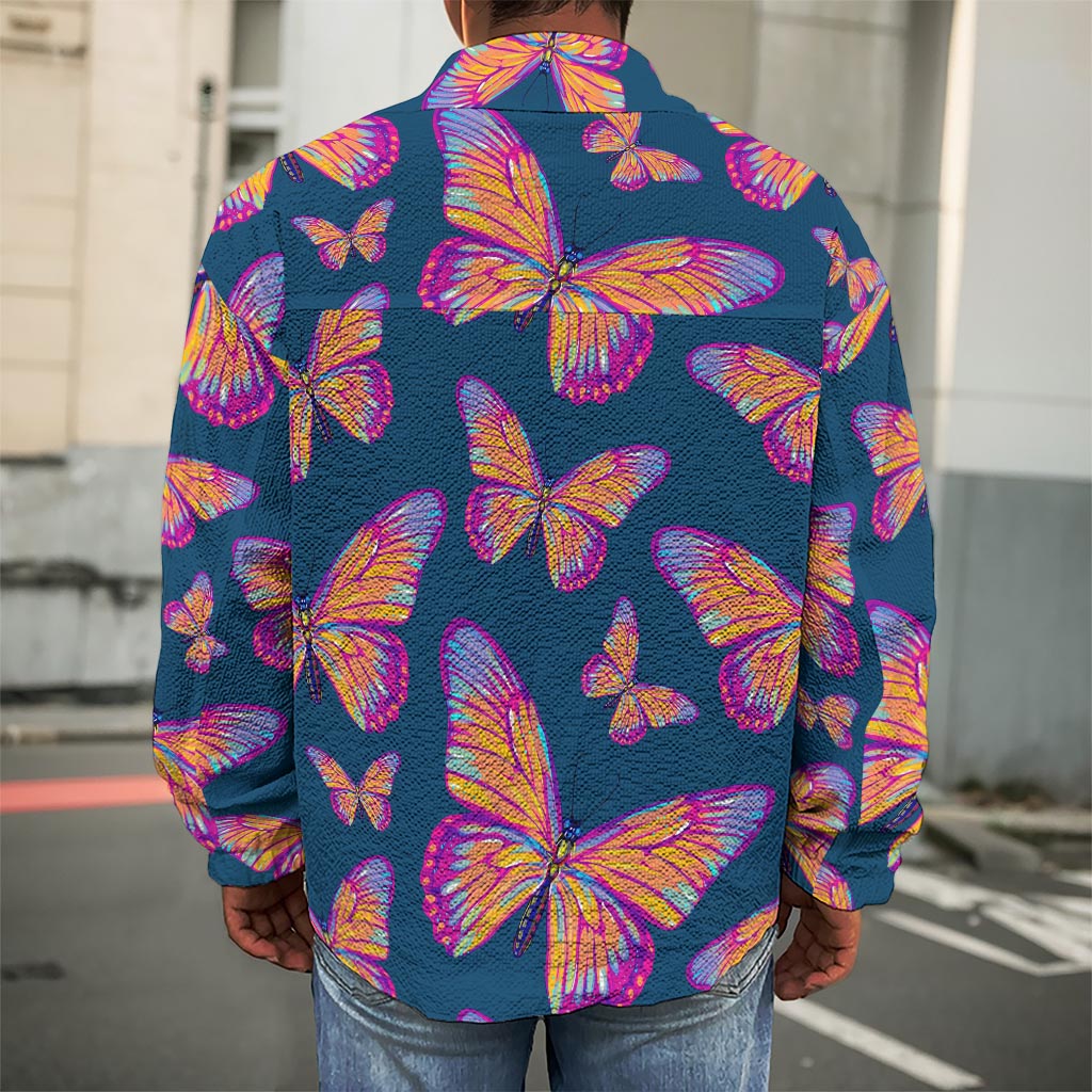 Orange And Purple Butterfly Print Men's Shirt Jacket