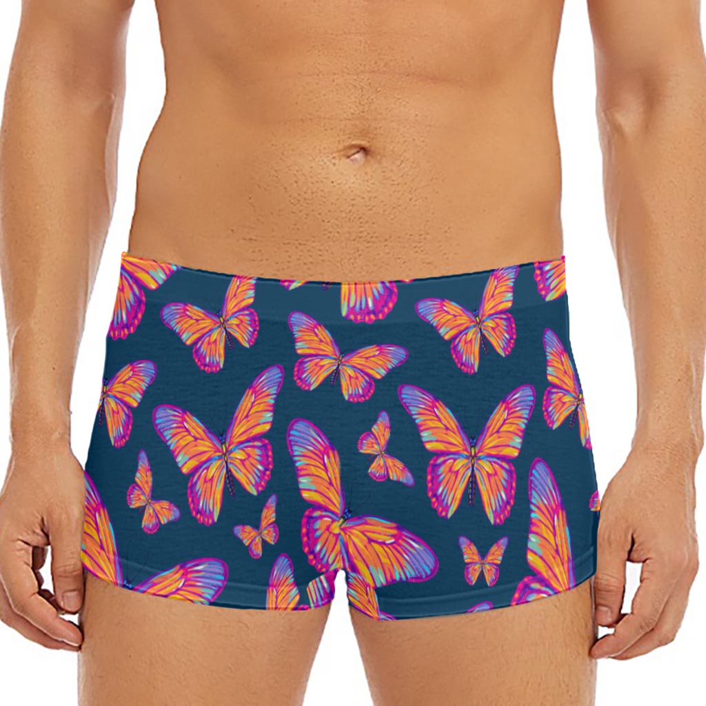 Orange And Purple Butterfly Print Men's Short Boxer Briefs