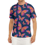 Orange And Purple Butterfly Print Men's Short Sleeve Rash Guard