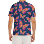 Orange And Purple Butterfly Print Men's Short Sleeve Rash Guard