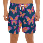 Orange And Purple Butterfly Print Men's Split Running Shorts