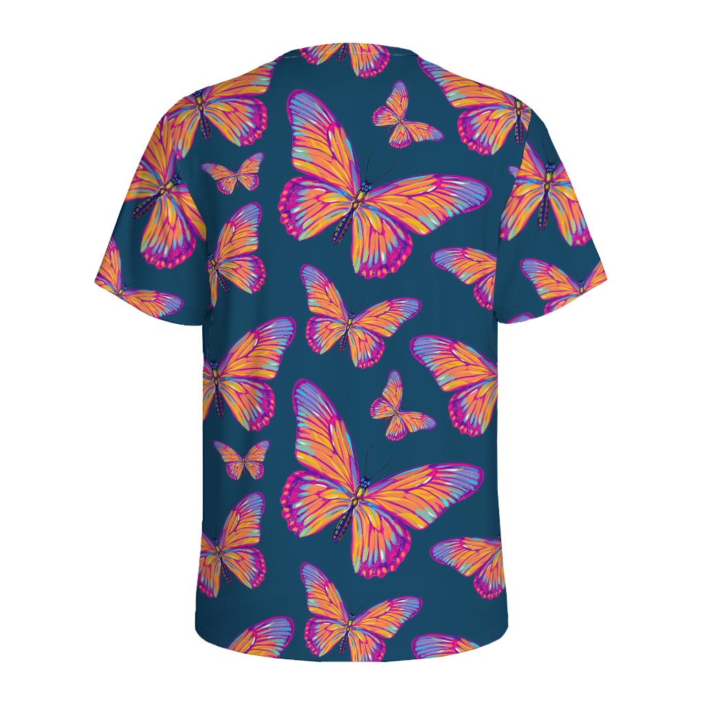 Orange And Purple Butterfly Print Men's Sports T-Shirt