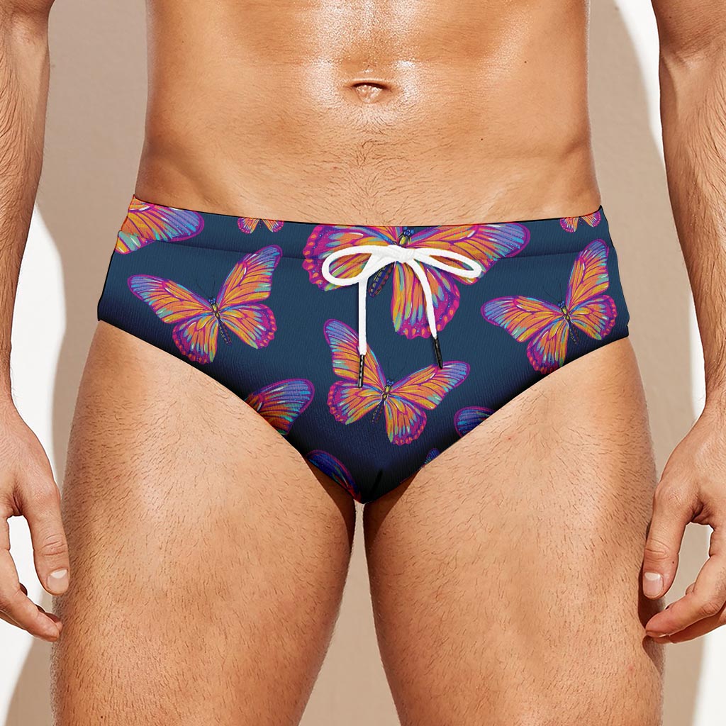 Orange And Purple Butterfly Print Men's Swim Briefs