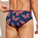 Orange And Purple Butterfly Print Men's Swim Briefs