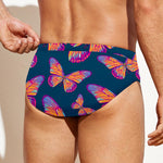 Orange And Purple Butterfly Print Men's Swim Briefs