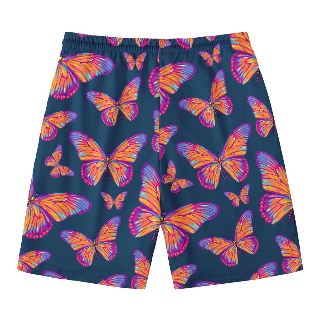 Orange And Purple Butterfly Print Men's Swim Trunks