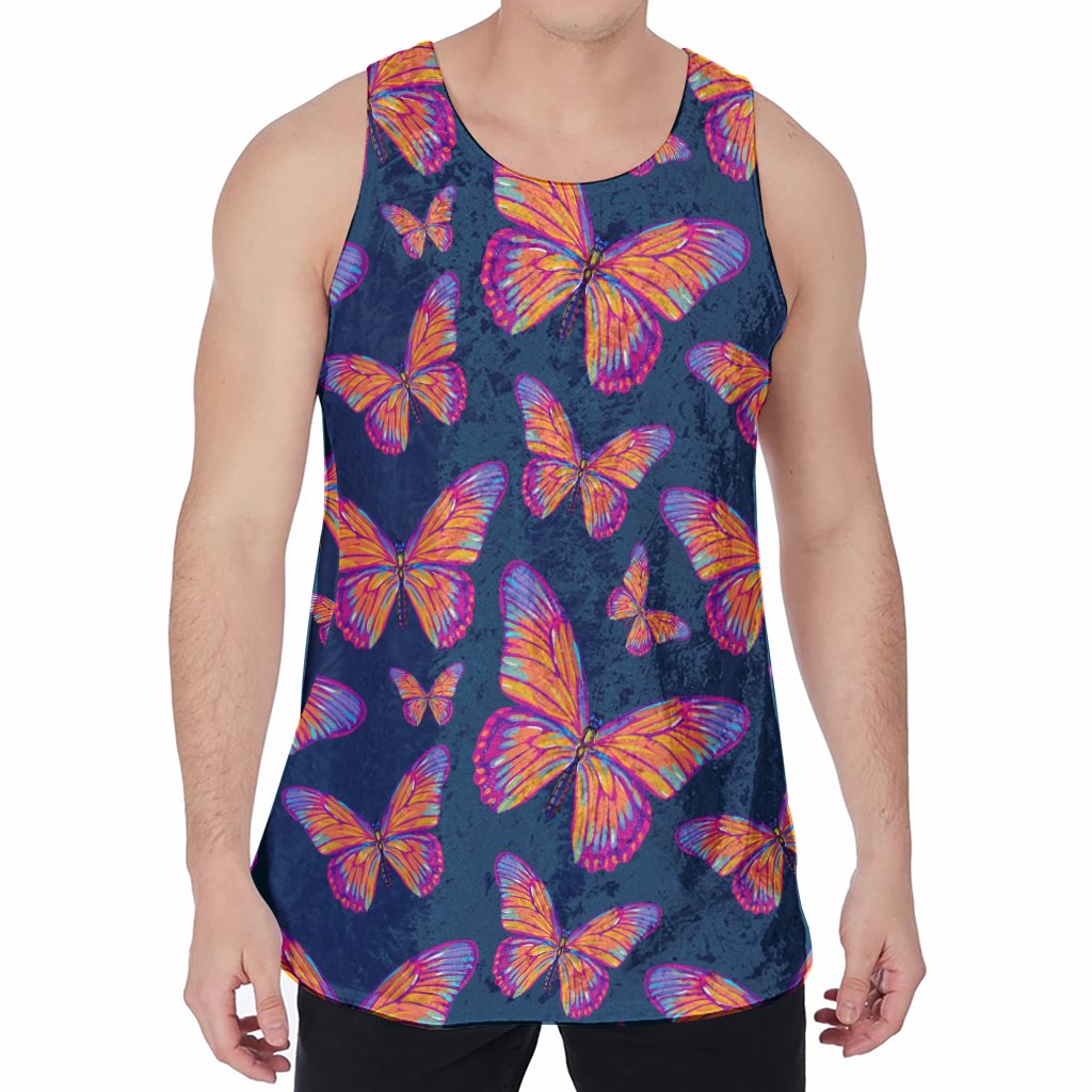 Orange And Purple Butterfly Print Men's Velvet Tank Top