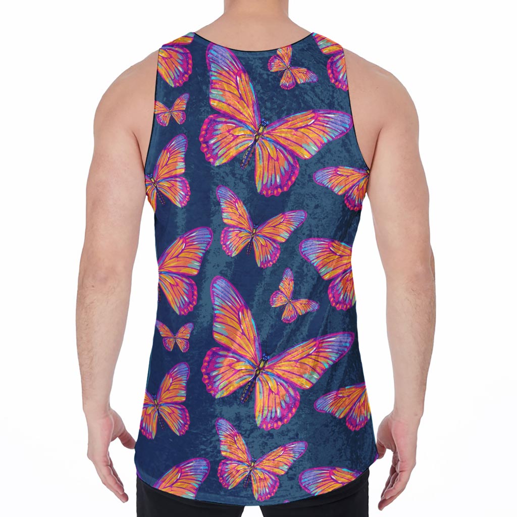 Orange And Purple Butterfly Print Men's Velvet Tank Top