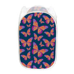 Orange And Purple Butterfly Print Mesh Laundry Hamper