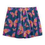 Orange And Purple Butterfly Print Mesh Shorts