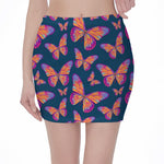 Orange And Purple Butterfly Print Pencil Mini Skirt
