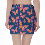 Orange And Purple Butterfly Print Pencil Mini Skirt