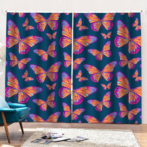 Orange And Purple Butterfly Print Pencil Pleat Curtains