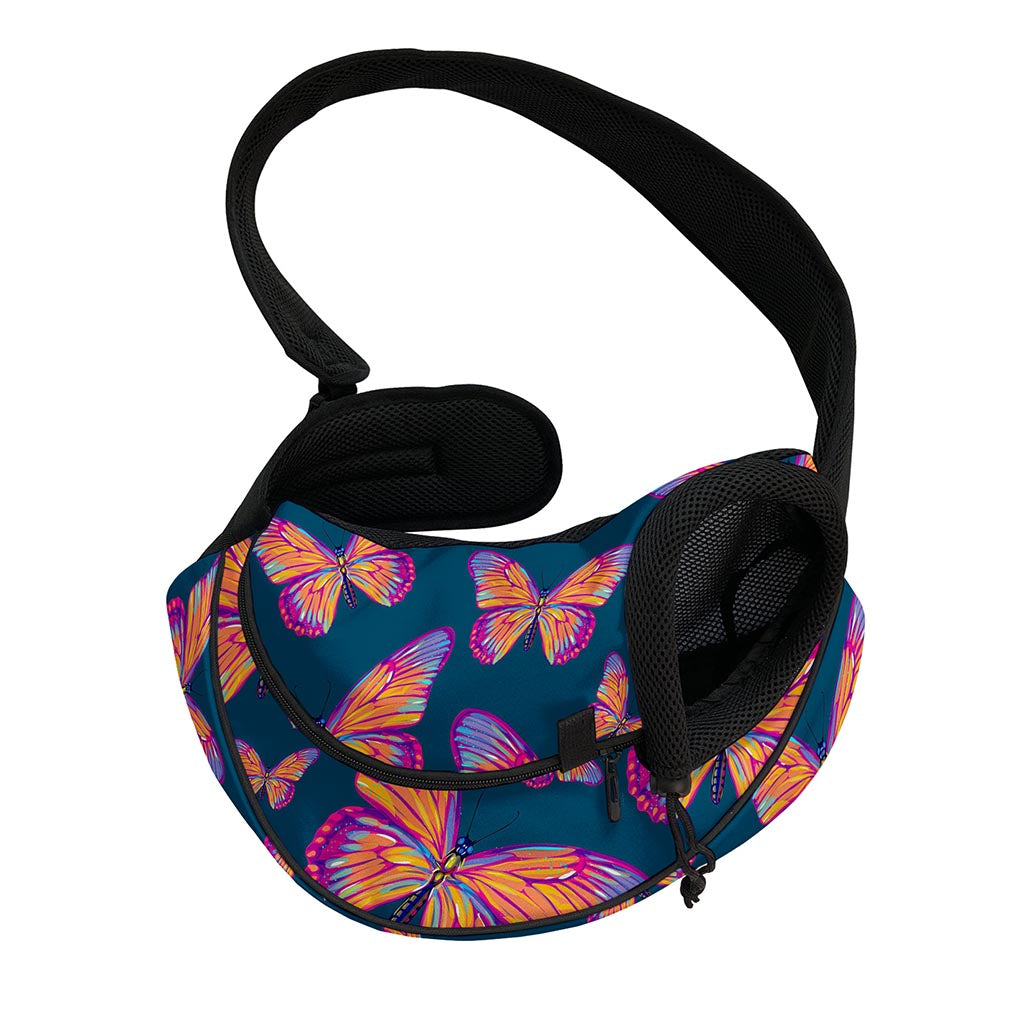Orange And Purple Butterfly Print Pet Sling Carrier