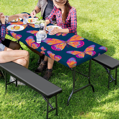 Orange And Purple Butterfly Print Picnic Table Cover