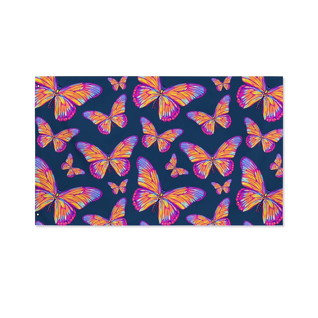 Orange And Purple Butterfly Print Polyester Flag