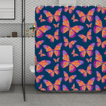 Orange And Purple Butterfly Print Polyester Shower Curtain