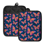 Orange And Purple Butterfly Print Pot Holders With Pocket