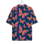 Orange And Purple Butterfly Print Rayon Hawaiian Shirt