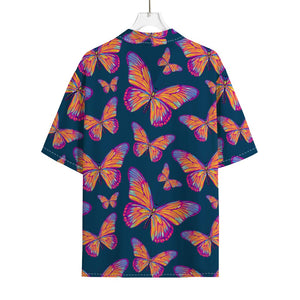 Orange And Purple Butterfly Print Rayon Hawaiian Shirt