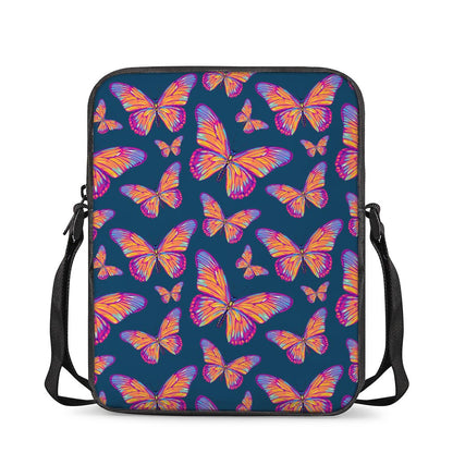 Orange And Purple Butterfly Print Rectangular Crossbody Bag