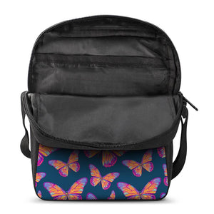 Orange And Purple Butterfly Print Rectangular Crossbody Bag