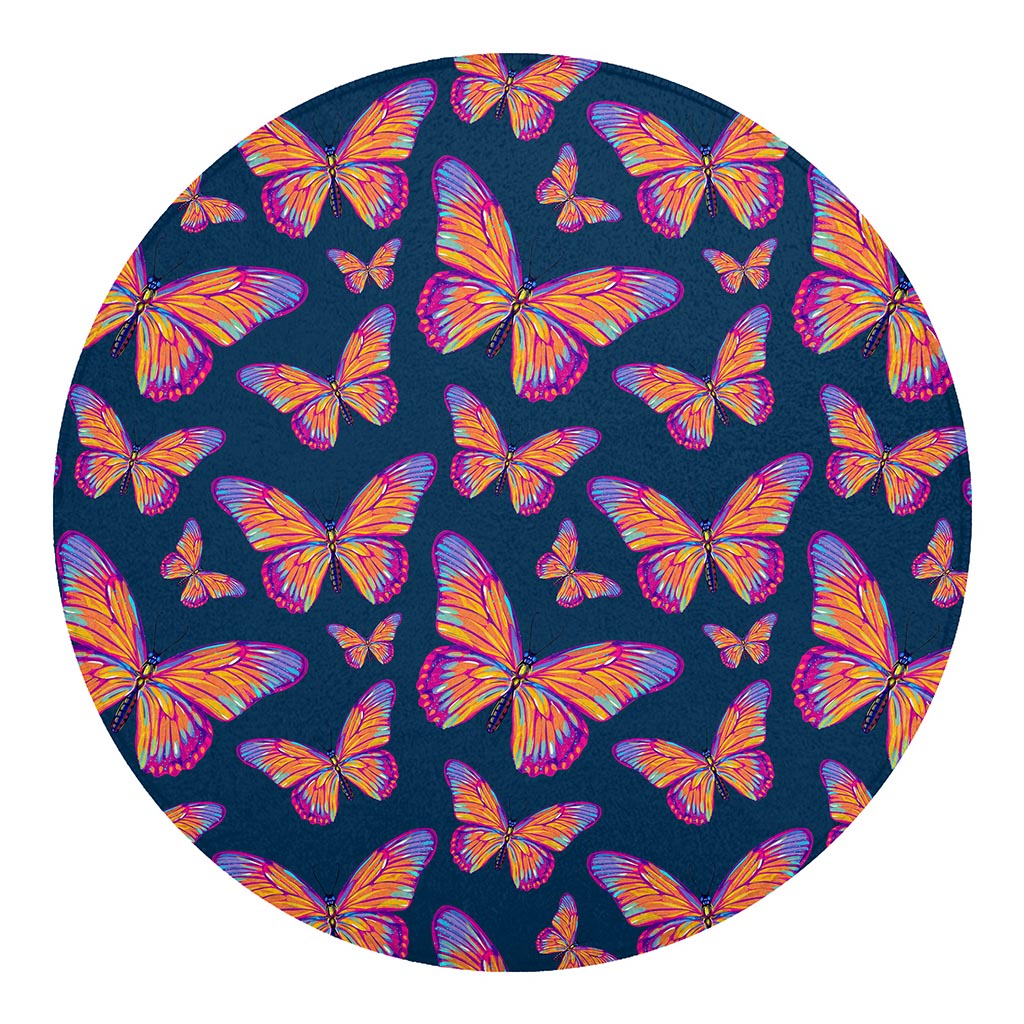 Orange And Purple Butterfly Print Round Blanket