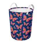 Orange And Purple Butterfly Print Round Laundry Basket
