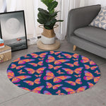 Orange And Purple Butterfly Print Round Rug
