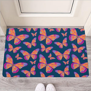 Orange And Purple Butterfly Print Rubber Doormat